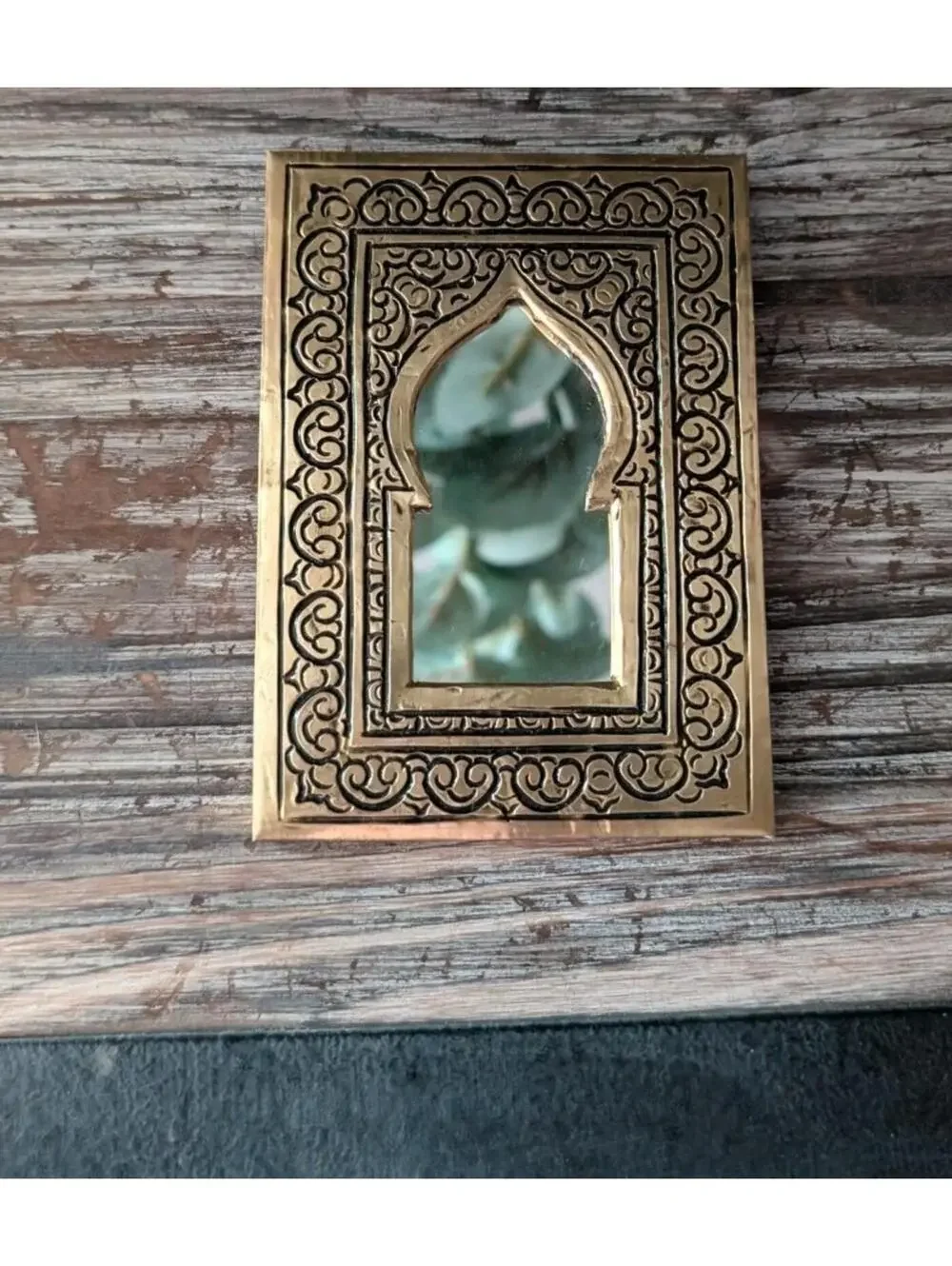 Antique Elegant Moroccan Handmade Brass Gold Hand Wall Mirror Signed